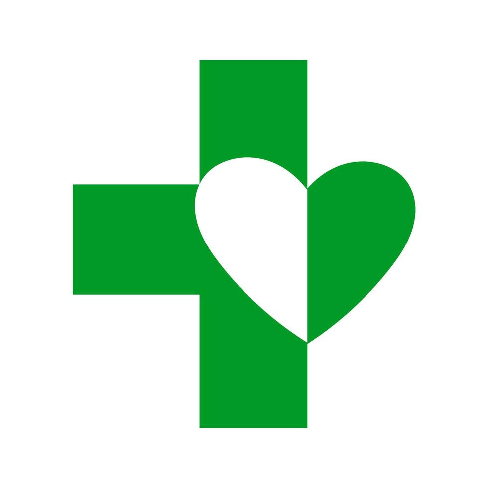 signo de farmacia con logotipo cruzado verde abstracto. icono de vectores