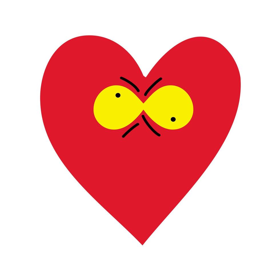 Crazy heart, a heart character with crazy eyes is a funny character for the theme of love and Valentine's Day. vector