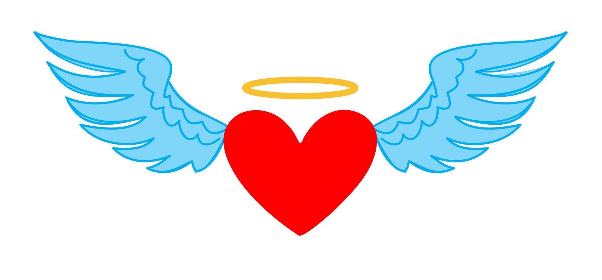 ilustración de corazón de ángel y alas aisladas en un fondo blanco. vector