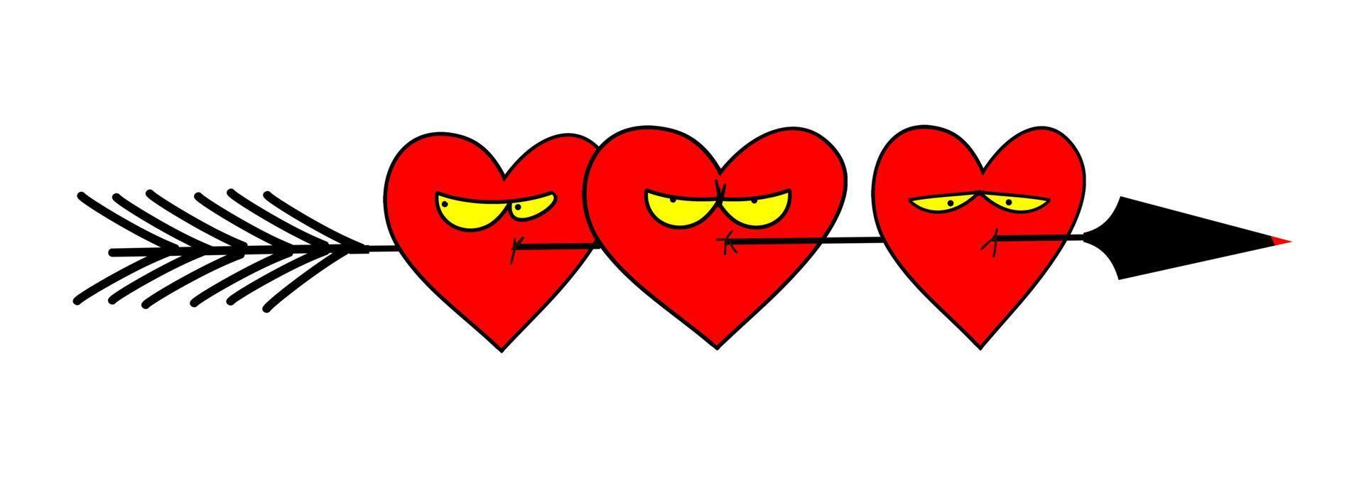 Funny picture. Hearts skewered on an arrow of Cupid. vector