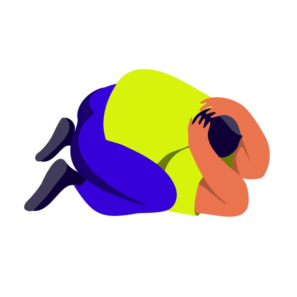 A person covered his head with his hands in depression or grief. Vector illustration in a cartoon flat style.