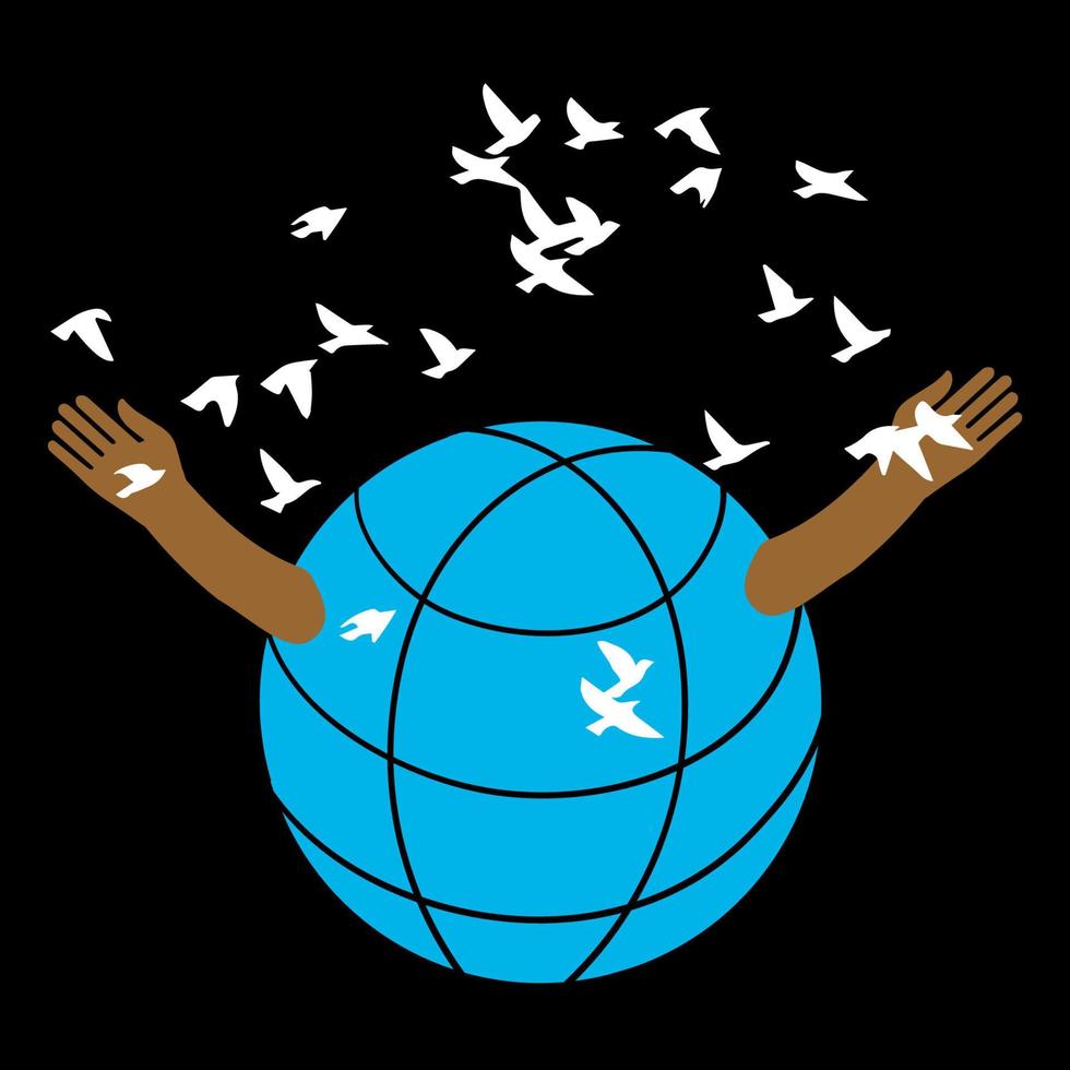 The globe opens the arms of the flock birds. vector