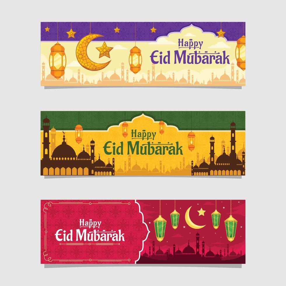 conjunto de banner de saludo de temporada de eid al-fitr vector
