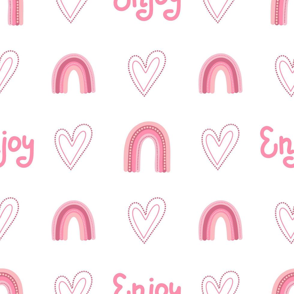 Girly rainbow vector seamless pattern with lettering