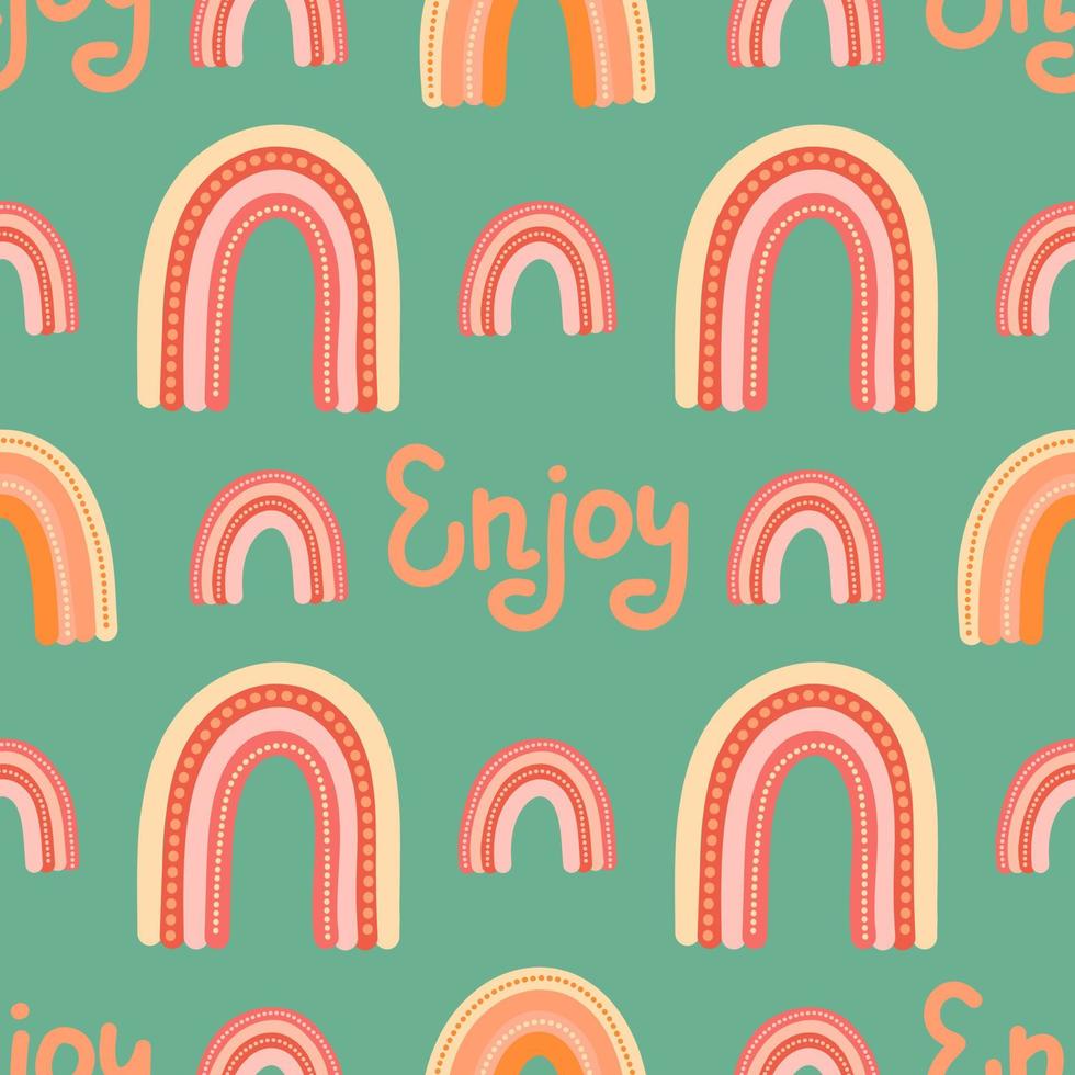 Girly rainbow vector seamless pattern with lettering