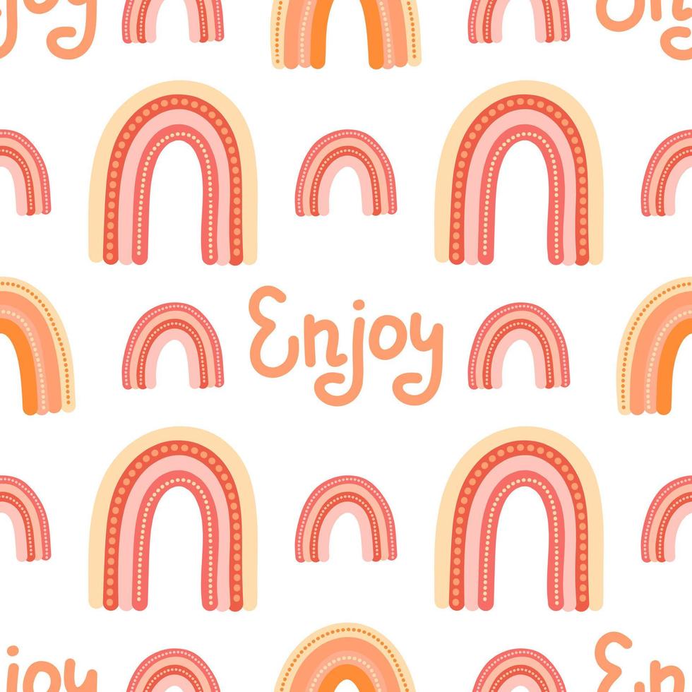 Girly rainbow vector seamless pattern with lettering