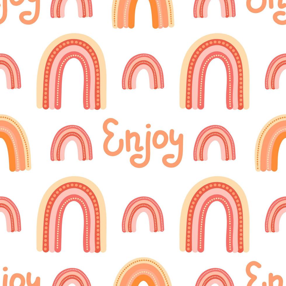 Girly rainbow vector seamless pattern with lettering