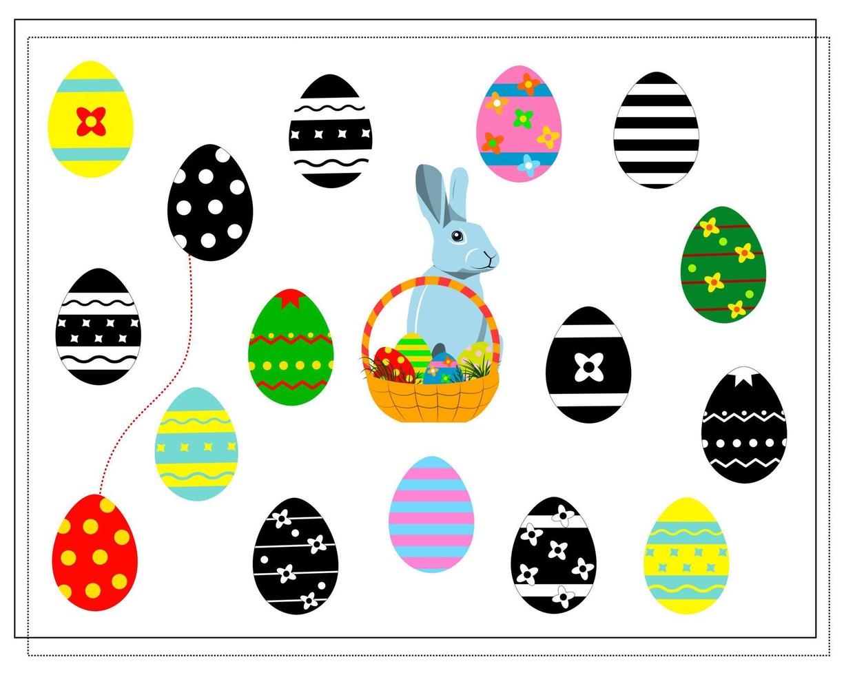 Find the right shadow, connect it with a line. Easter eggs. a puzzle game for kids vector