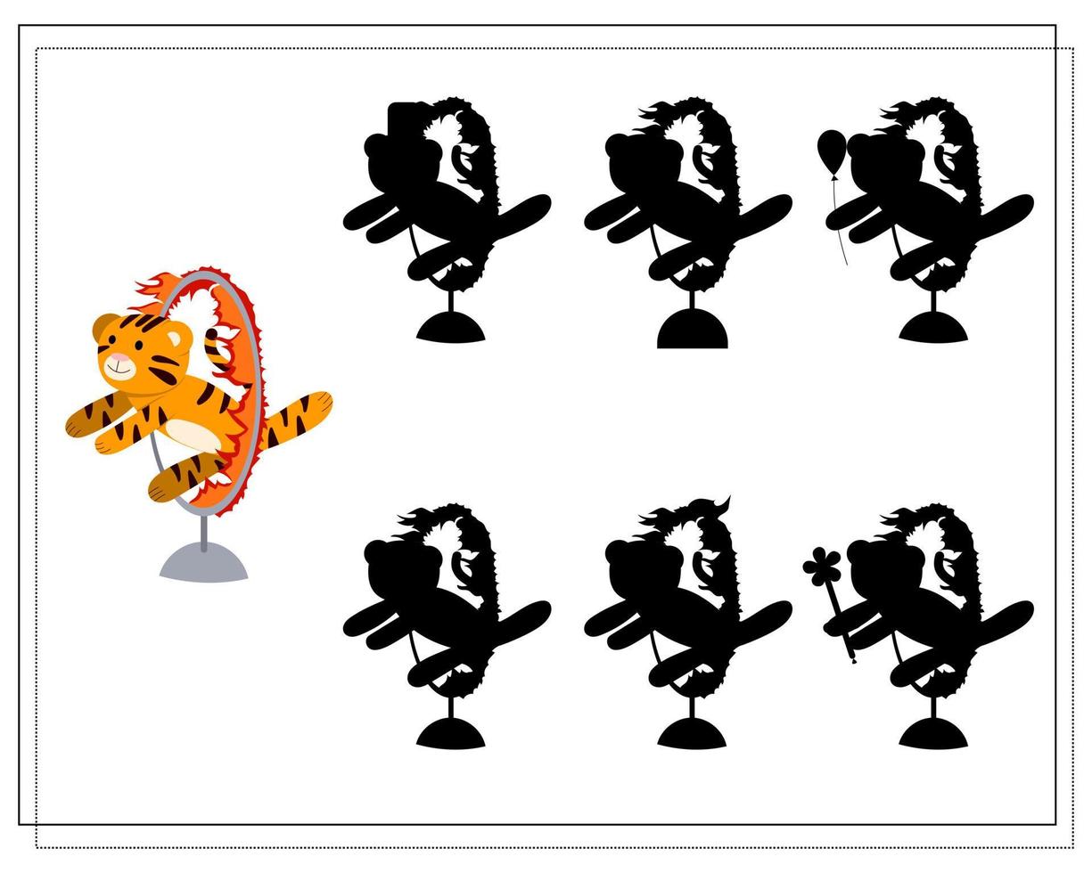 A logical game for children, find the right shadow. a tiger in a circus vector