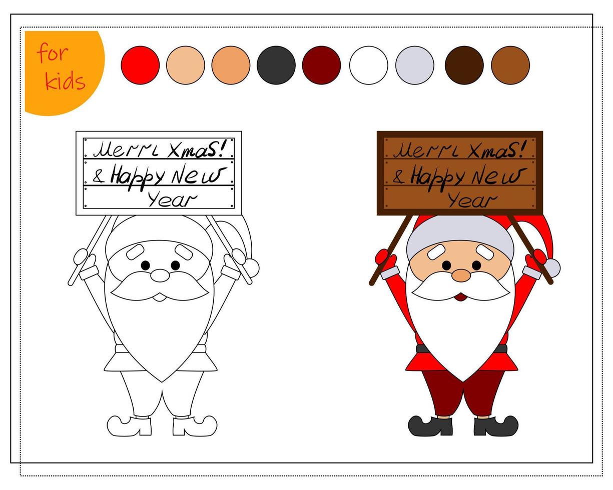 coloring book for children, cartoon santa with a sign. vector