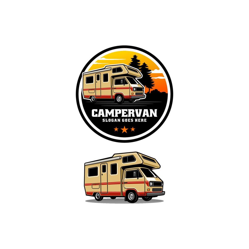 autocaravana caravana casa rodante ilustración logo vector