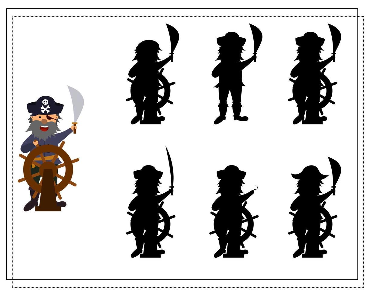 A game for kids find the right shadow, pirate vector