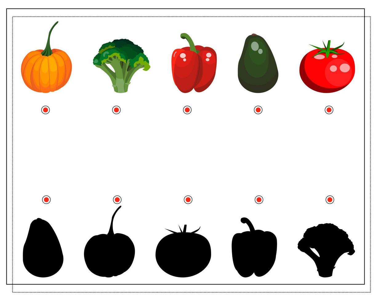 juego de rompecabezas para niños encuentra el tono correcto, verduras. vector