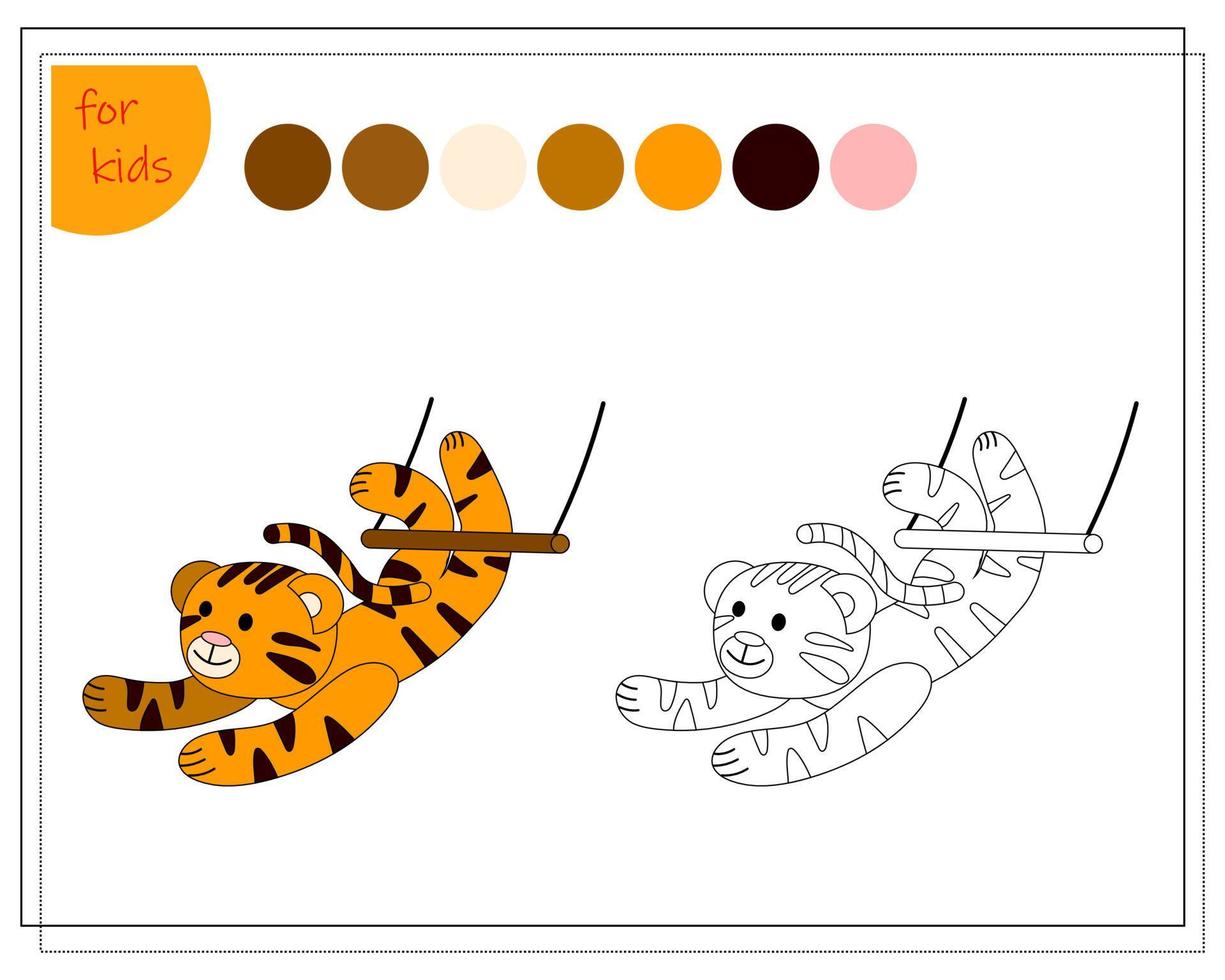 libro para colorear para niños por colores. tigre en el circo vector