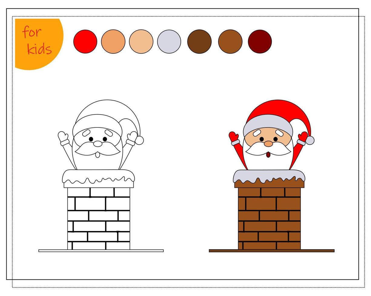 coloring book for children, Santa climbs out of the pipe. vector