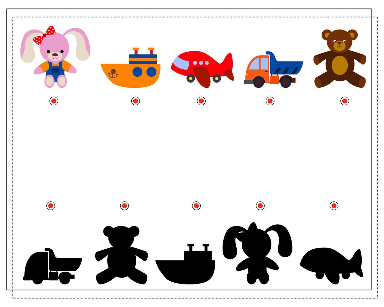 Children's logic game, find the right shadow. children's toys vector