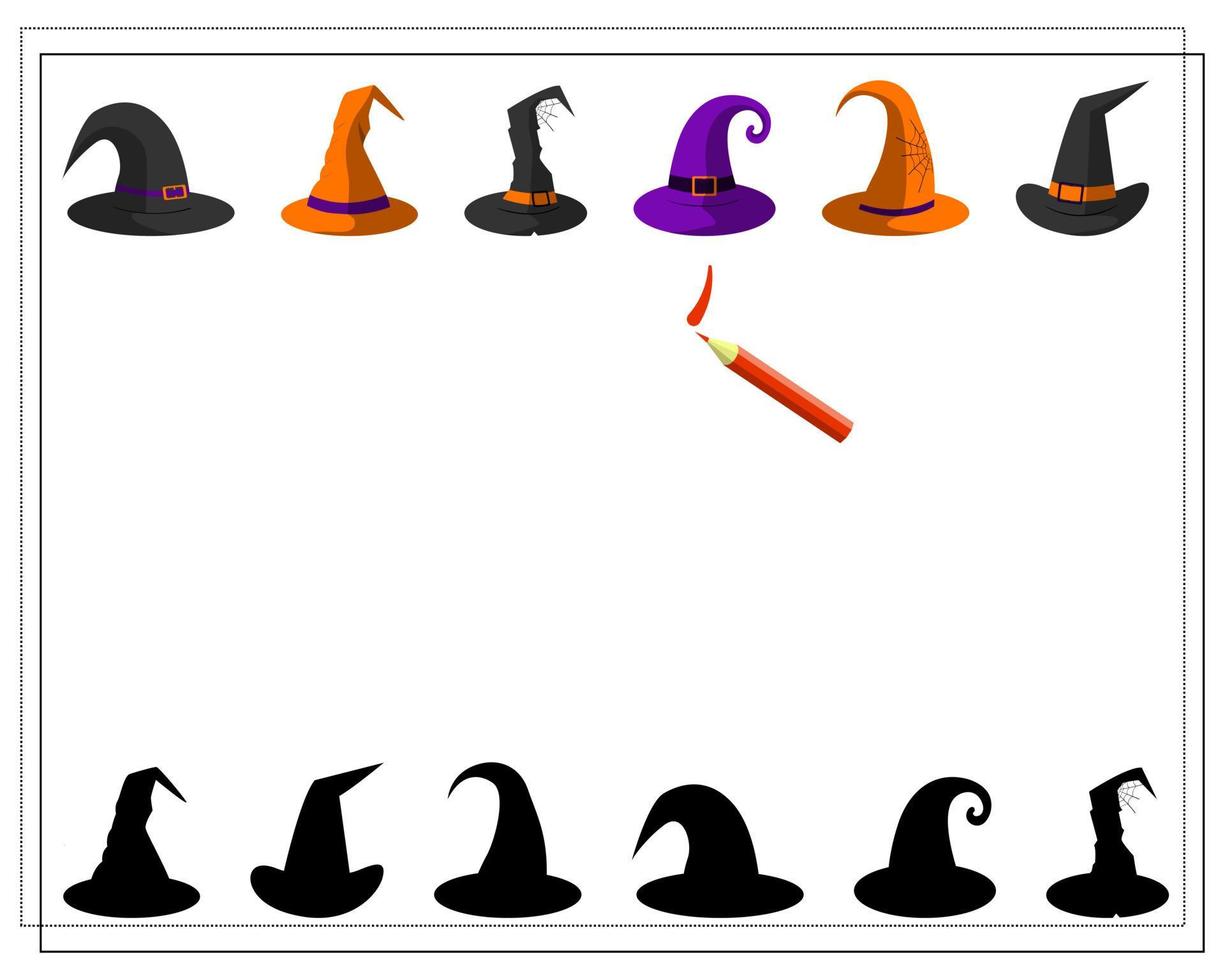 a game for kids where whose shadow, witch hats vector