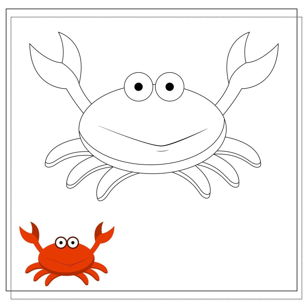 Page of the coloring book, crab. Sketch and color version. Coloring book for kids. vector