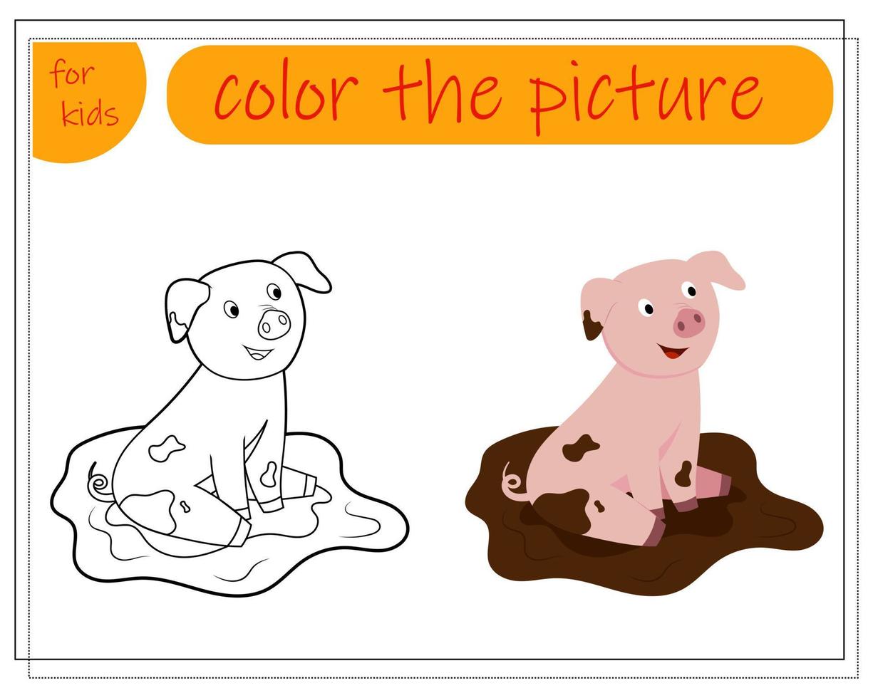 Coloring book for kids, color in the pattern of pigs. vector