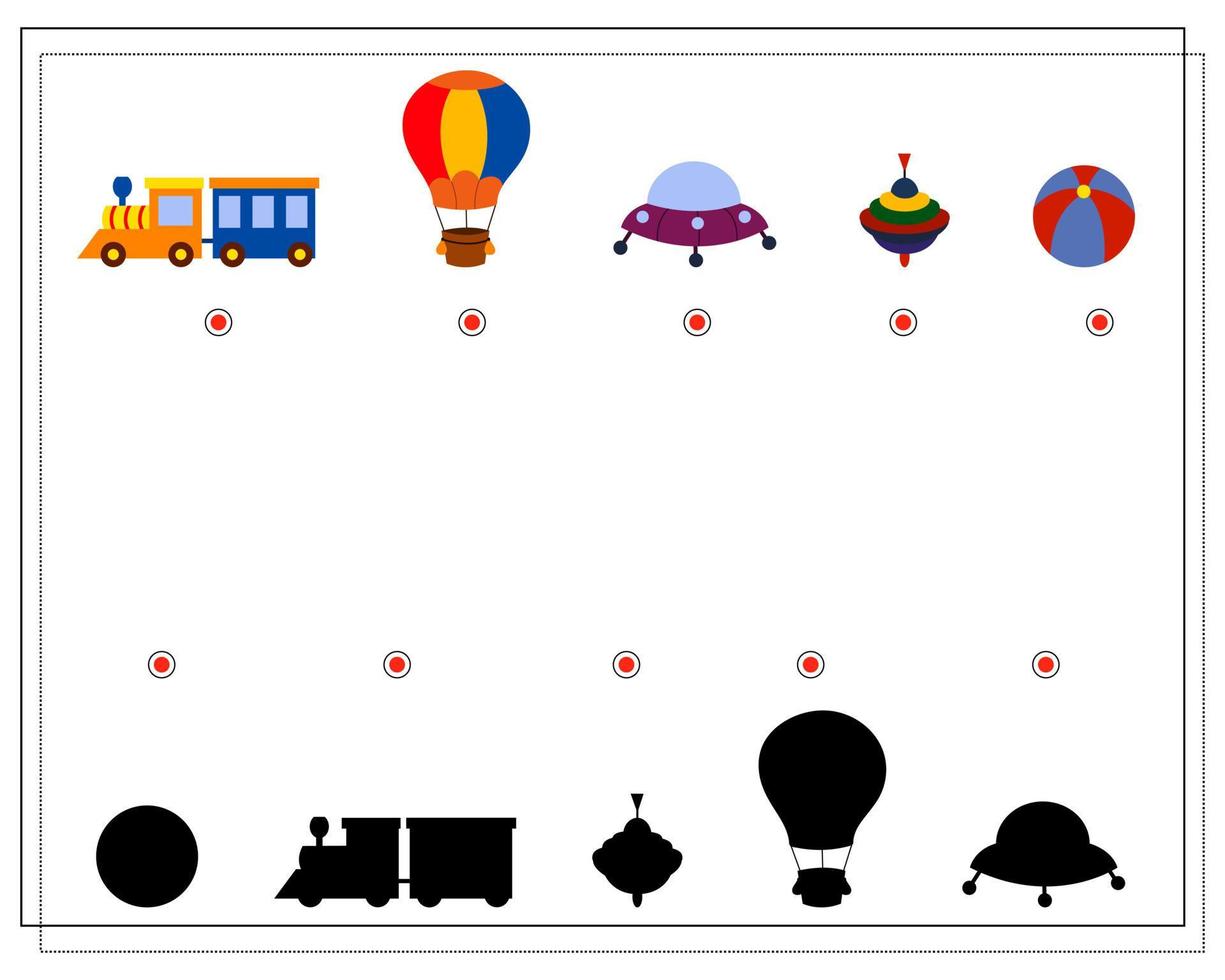 Children's logic game, find the right shadow. children's toys vector