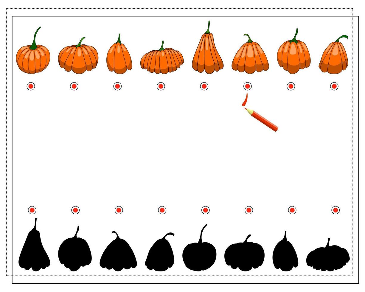 find the right shadow, pumpkins, autumn vector