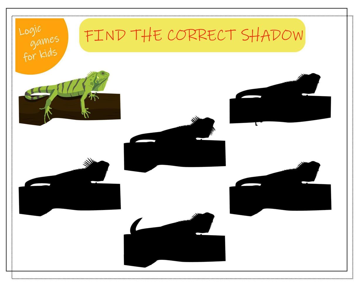 juego para niños encuentra la sombra correcta. elige la sombra adecuada para el camaleón. vector