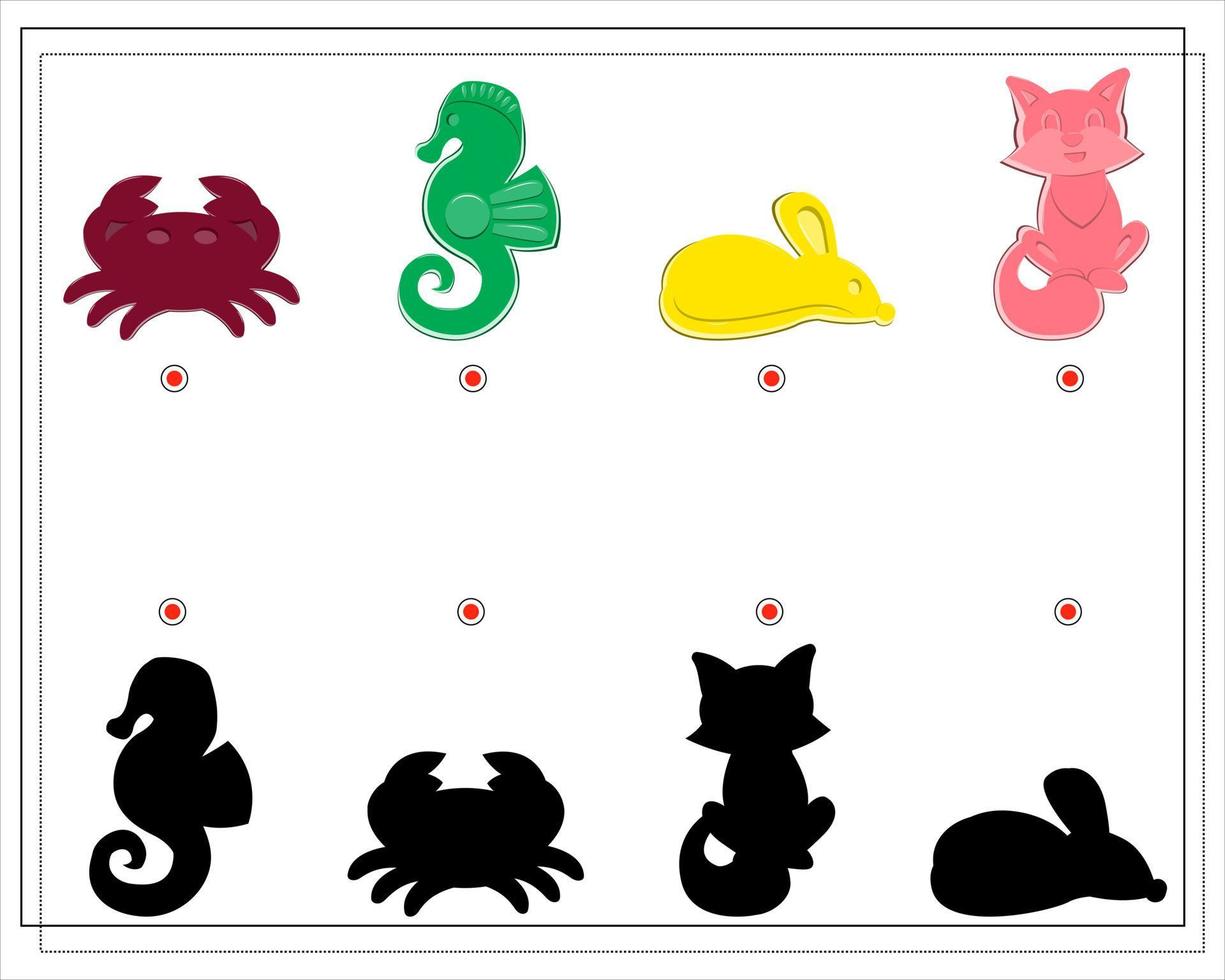 Puzzle game for kids find the right shadow. sand toys, sand molds, vector