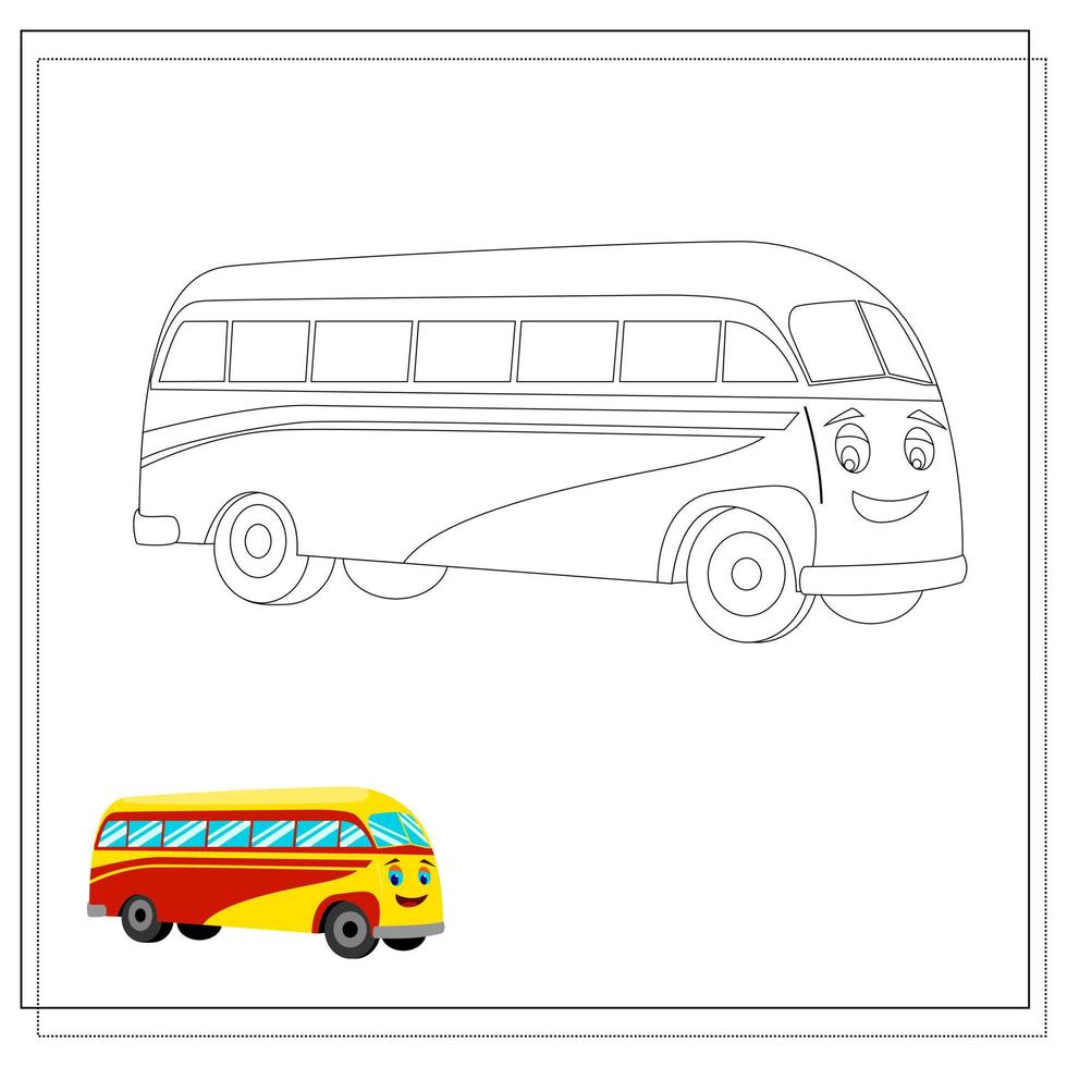 cartoon bus coloring book. Sketch and color version. Coloring book for children vector