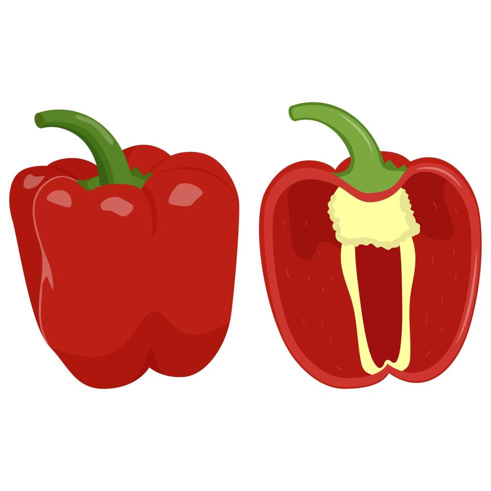Cute red pepper isolated on white background. Flat vector illustration.