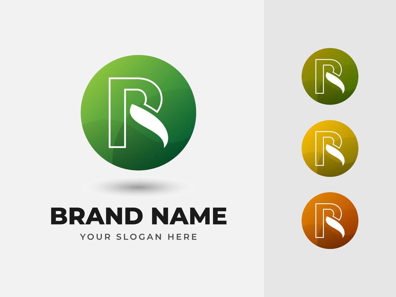 Letter R Abstract Alphabet Natural Green Leaf Vector Logo Design