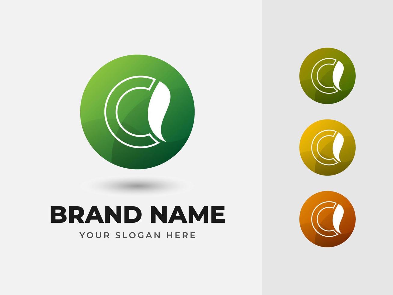 Letter C Abstract Alphabet Natural Green Leaf Vector Logo Design