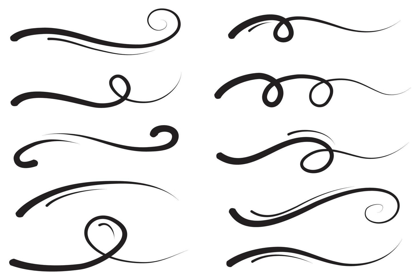 Hand drawn collection of curly swings, swashes, punches. Rotating calligraphy. Icon quote. Highlight text elements. vector