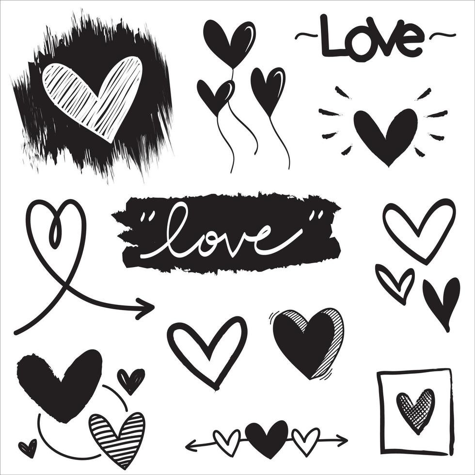 corazones de fideos, corazones de amor dibujados a mano. ilustración vectorial vector
