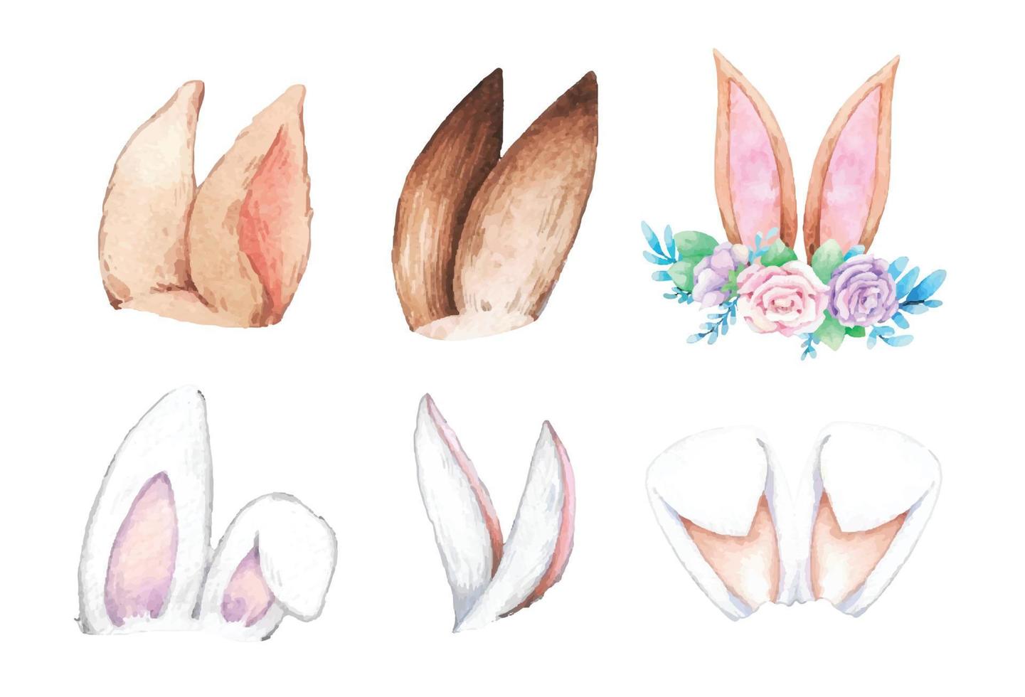 Set of Easter rabbit ears watercolor. Vector illustration.