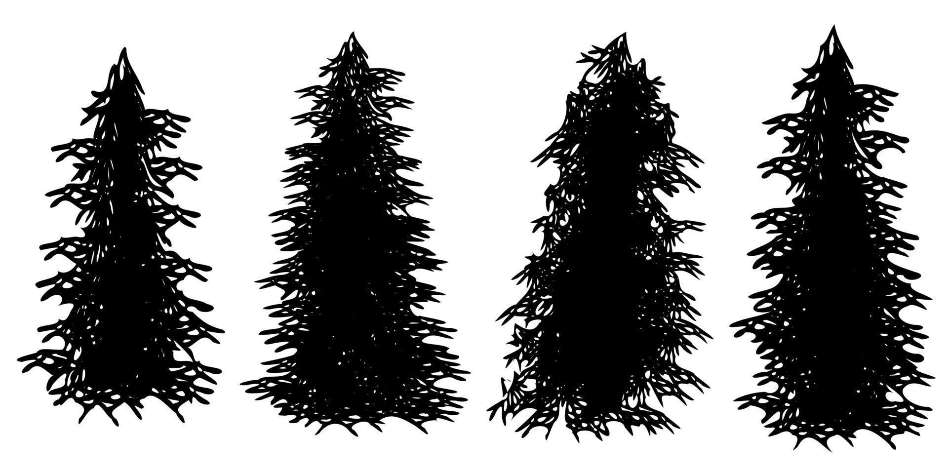 silueta de árbol de pino vector negro