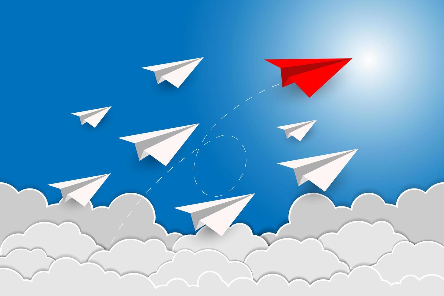 Paper plane are competition to destination up to the sky go to success goal, Paper cut. vector