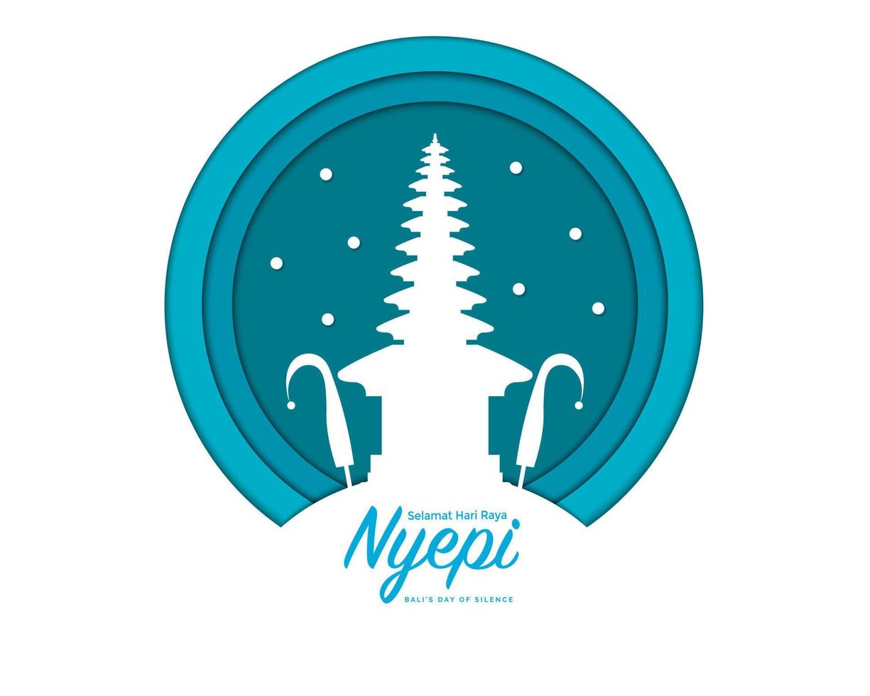 nyepi con templo en papel vector