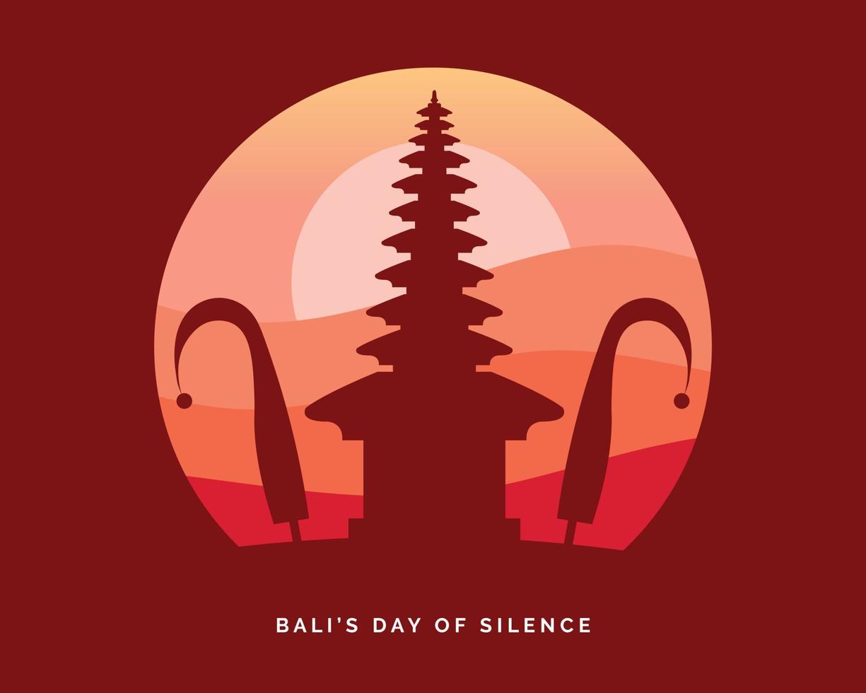 Flat Nyepi Silhouette Bali Temple vector