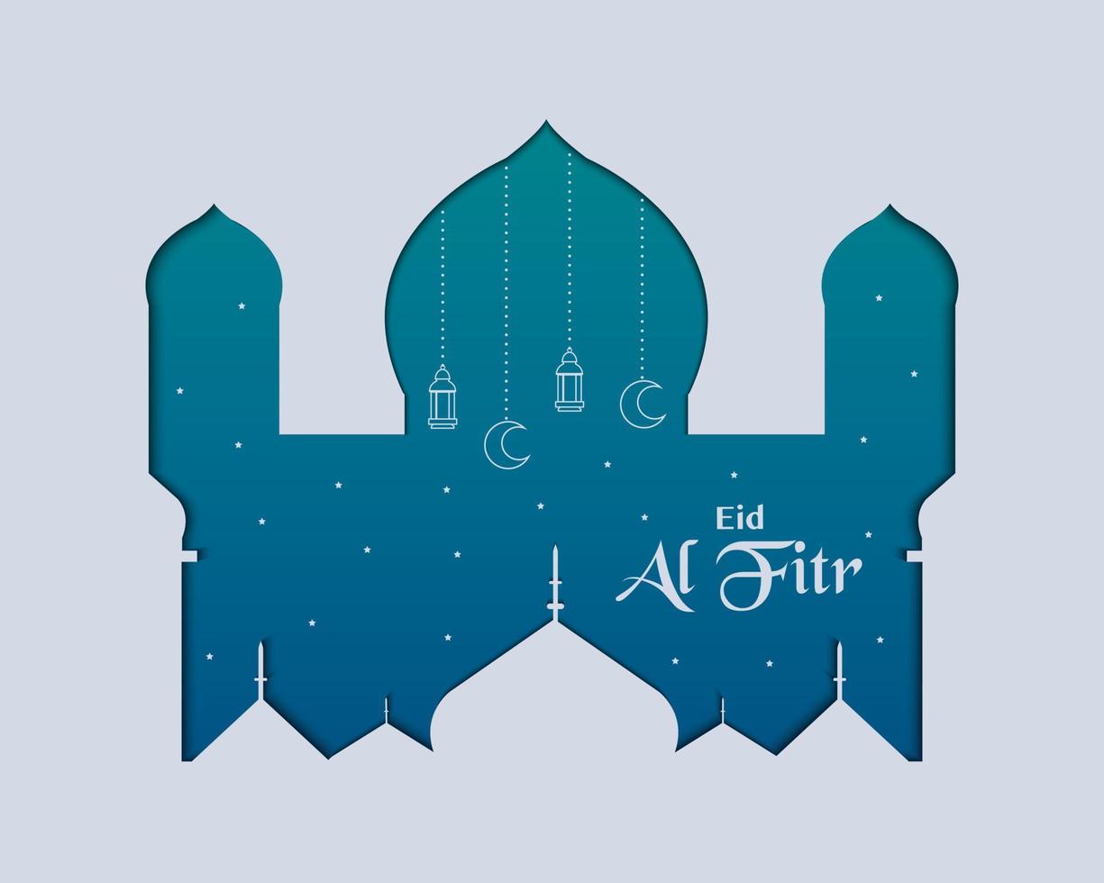 Eid Al Fitr Mosque Papercut vector