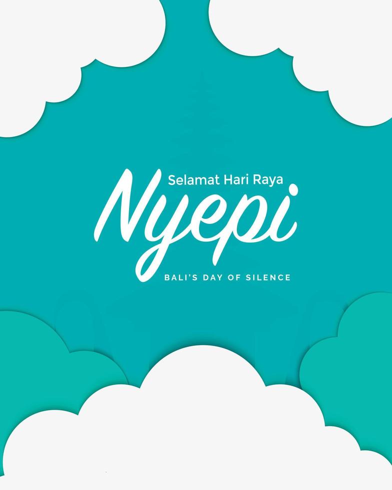 ilustración nyepi con nube y templo plano vector