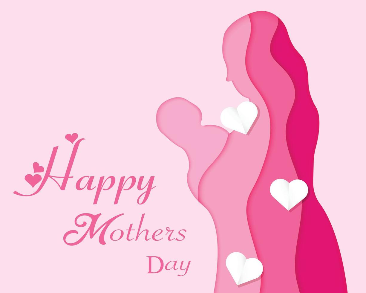 Happy Mother's Day Mom And Baby Paper Style vector