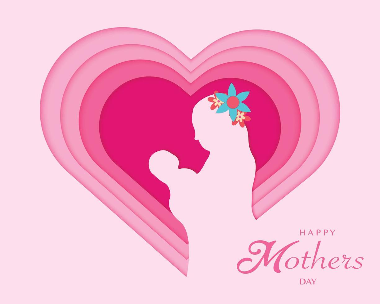 Happy Mother's Day Mom And Baby In Paper Style vector