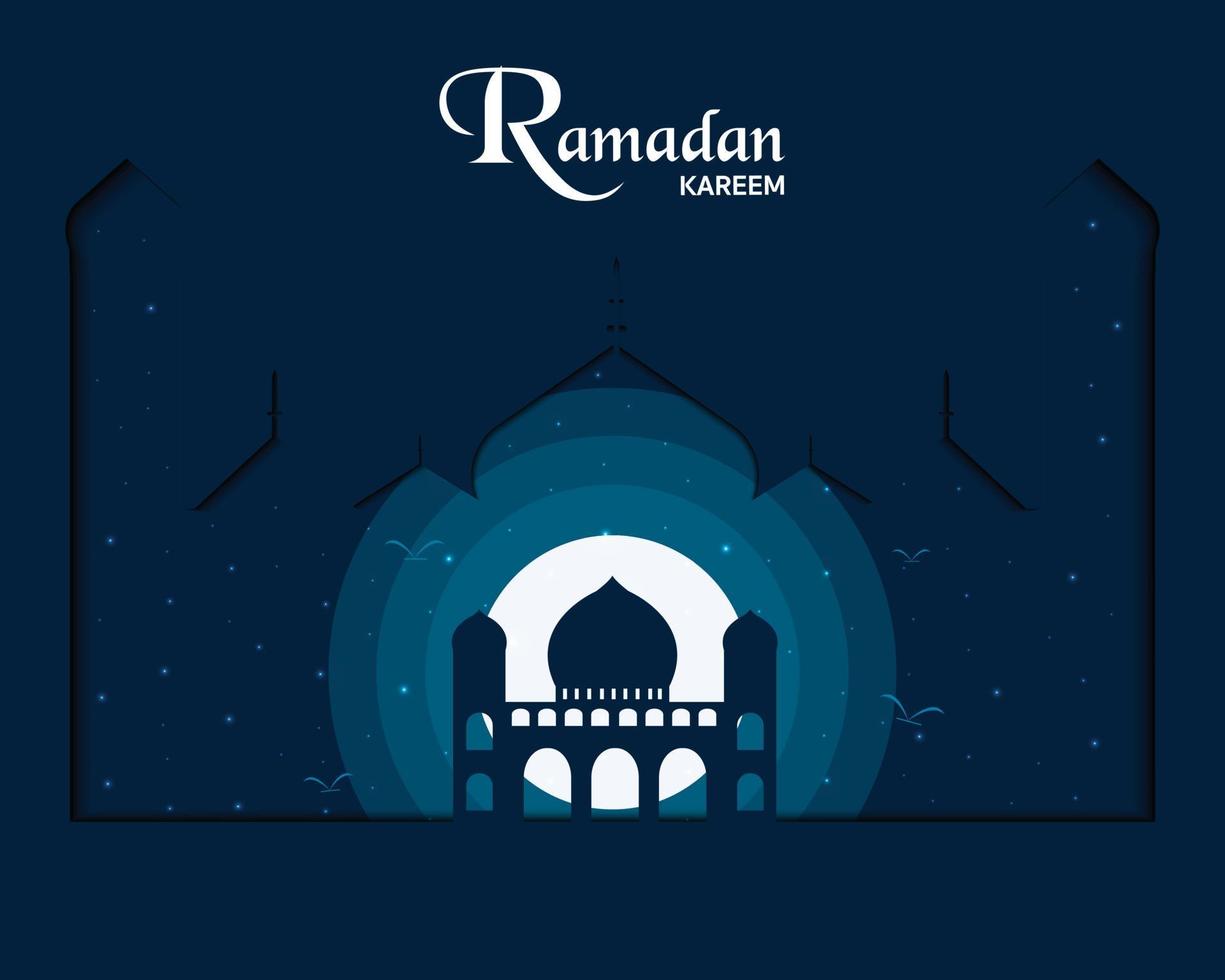 Flat Ramadan Kareem Mosque Silhouette vector