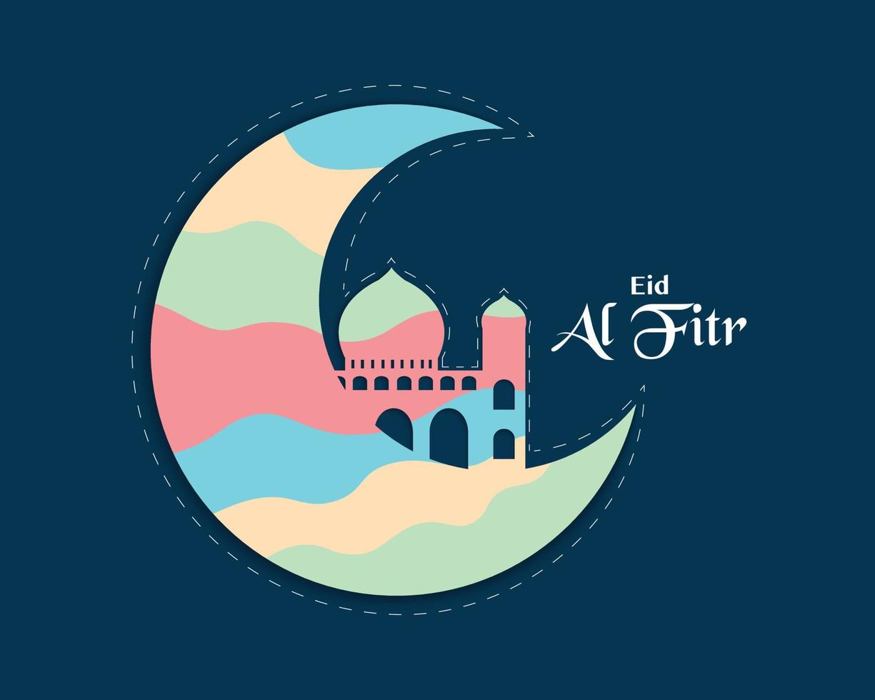 eid al fitr con luna creciente y mezquita vector