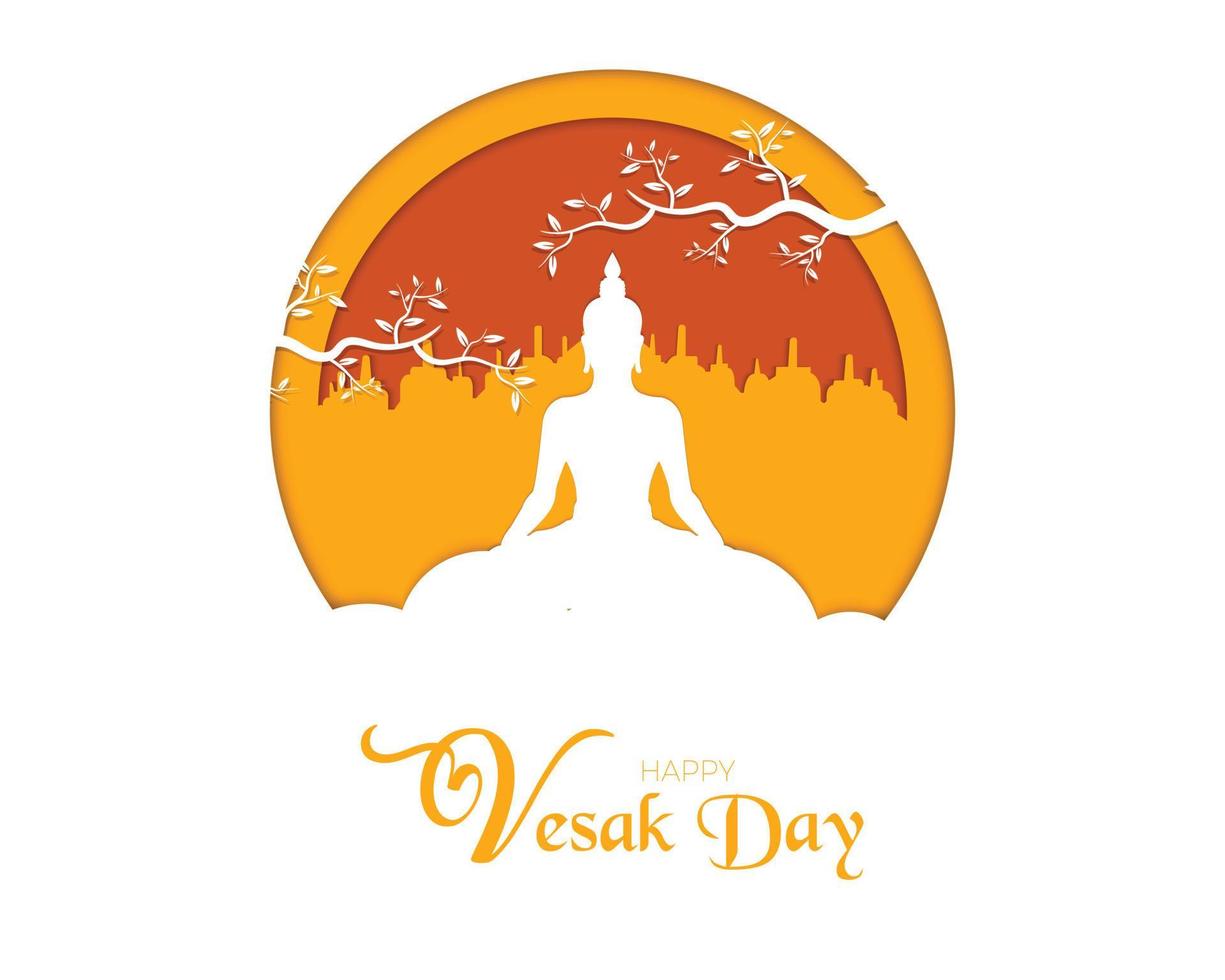 feliz día de vesak con estilo de papel de buda vector