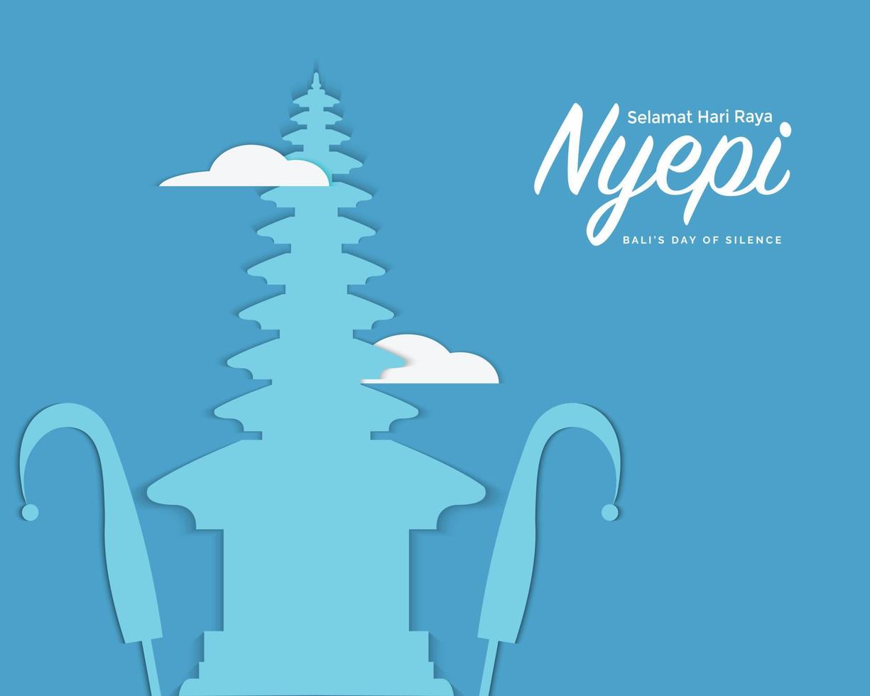 Simple Greeting Nyepi With Bali Temple vector