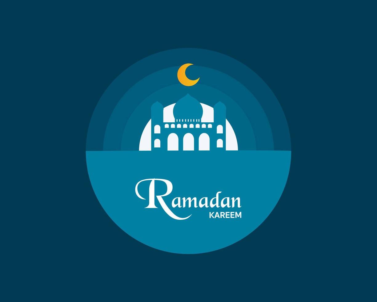 Ramadan Kareem With Mosque Flat Illustration vector