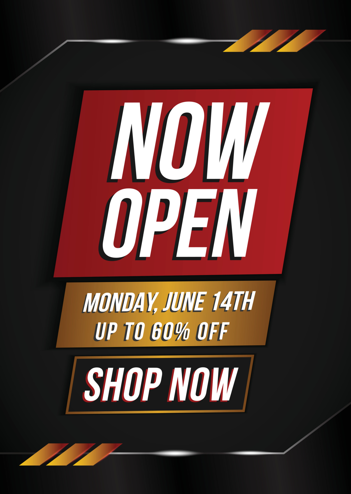 Now open shop or new store red and orange color fire sign on black