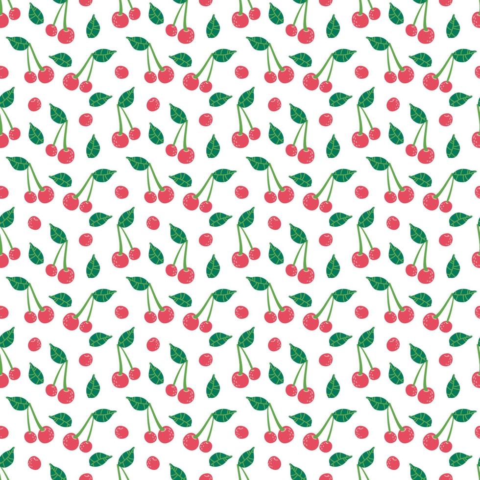 Cherry seamless vector pattern repeating background with summer fruit, berry use for fabric gift wrap packaging. Berries fruit summer background