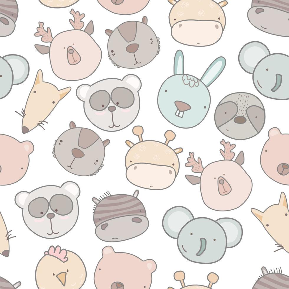 Child seamless pattern with hand drawn animals. Seamless background with funny animals head.  baby style great for fabric and textile, wallpapers vector